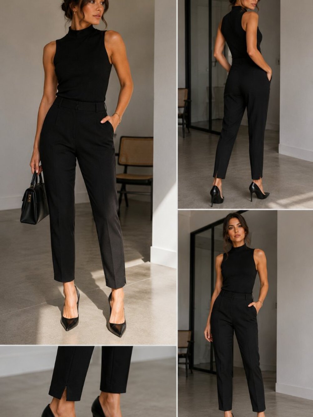 ZARA NWT Black Tapered Trousers - Size S - Side Zip Ankle - Workwear Chic